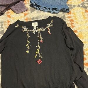 Coldwater Creek Black Embellished Long Sleeve Blouse